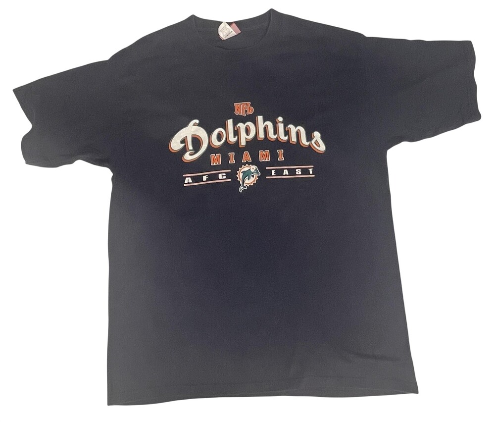 Vintage Miami Dolphins Shirt Mens Large Navy Aqua NFL Football Graphic AFC East